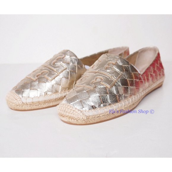 NIB Tory Burch Ines Woven Leather Espadrille Flat Spark Gold US 7 9 9.5 AUTHENTC - Picture 7 of 14
